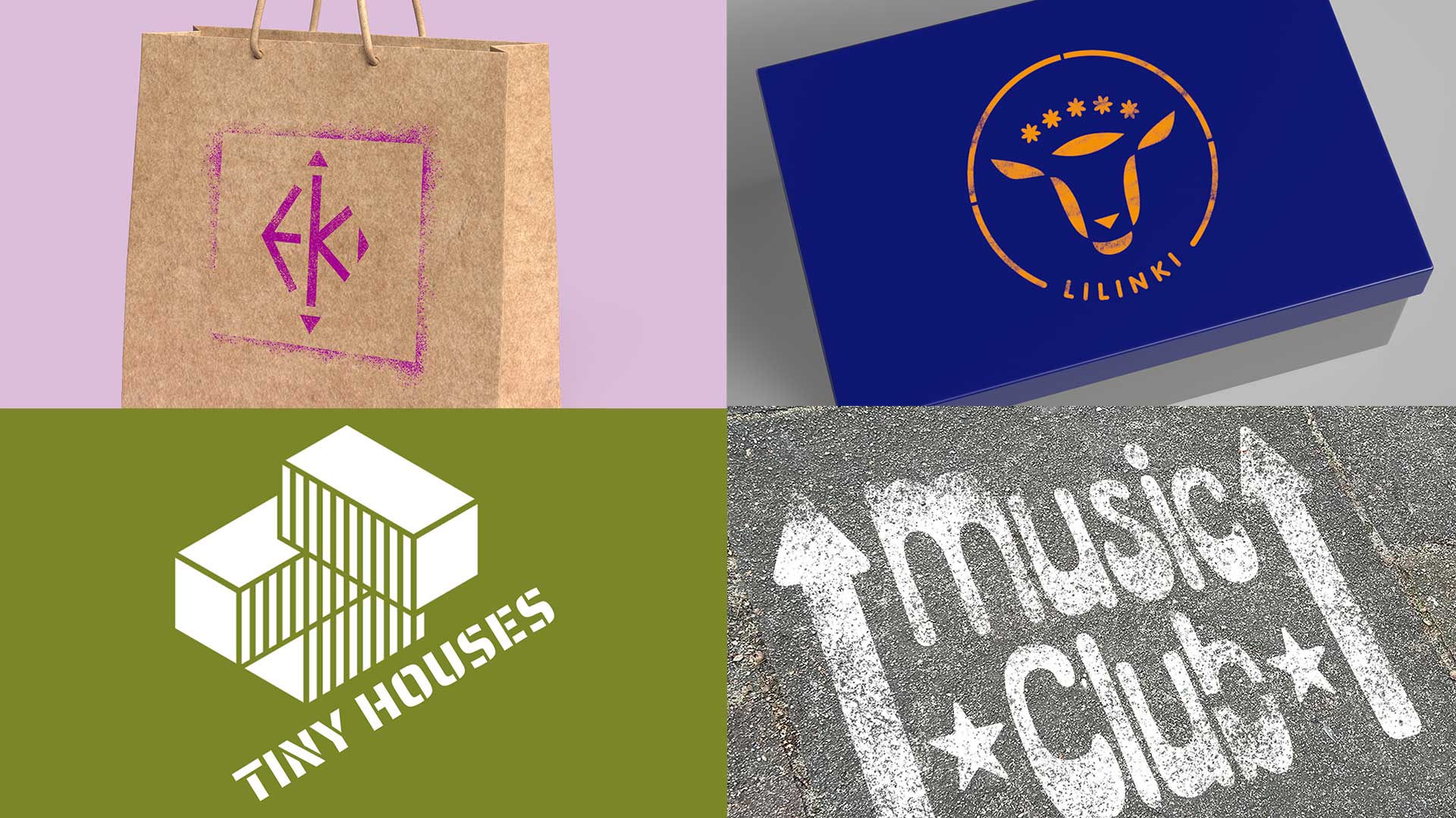 Kreative Umsetzung eines Logos mit wiederverwendbarer Schablone von Stencil and More auf verschiedenen Oberflächen