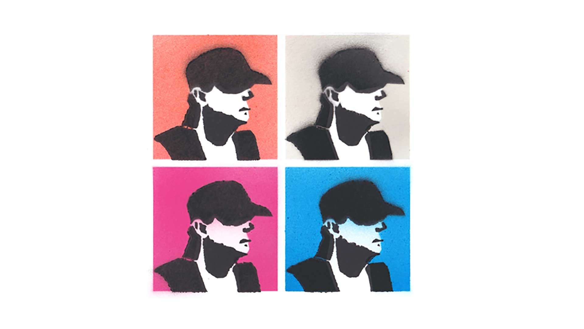 Vier Porträts in Andy Warhol Stil als Airbruschschablonen