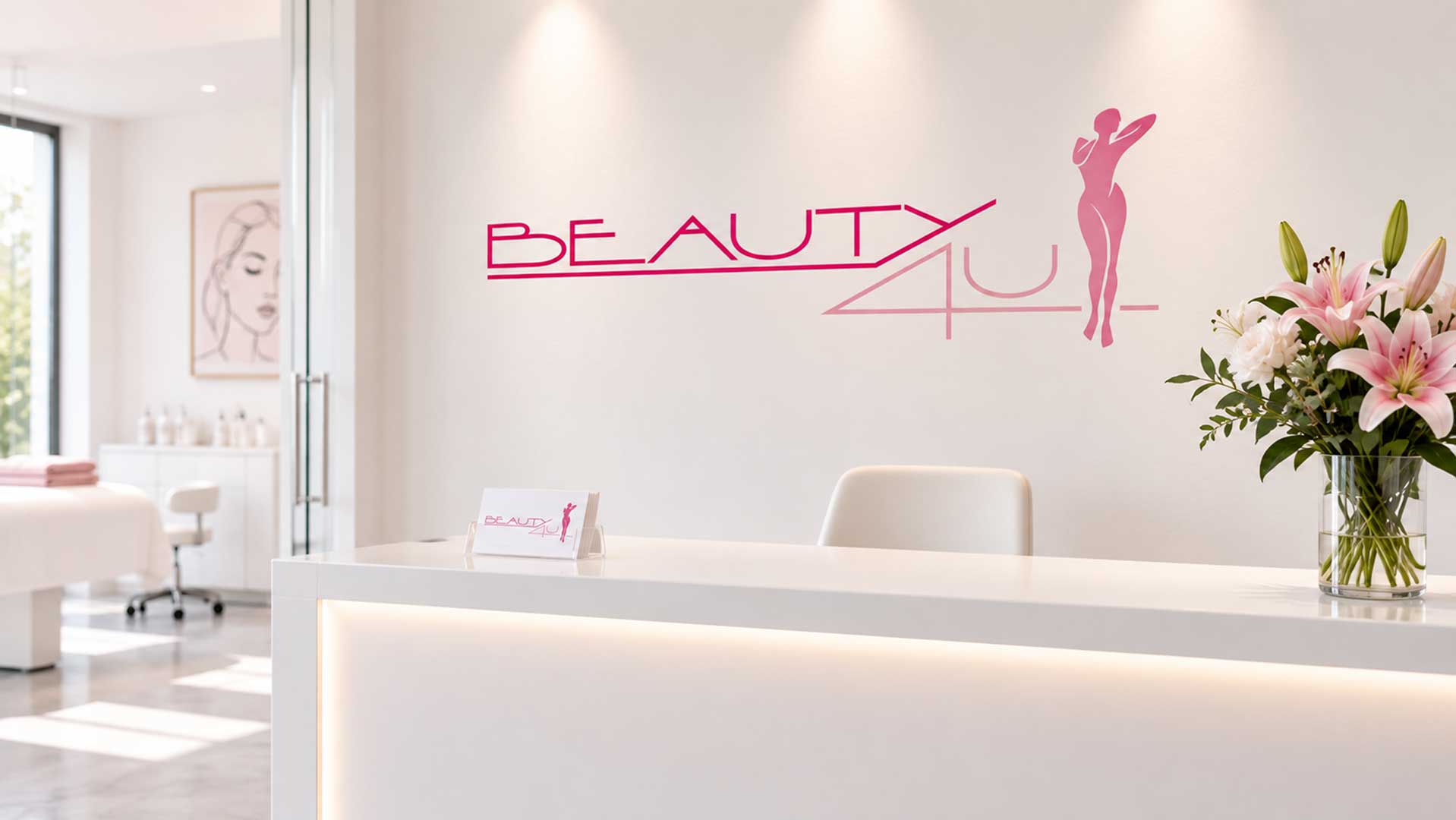 Individuelle Malerschablone für ein Beauty-Salon-Logo an der Wand